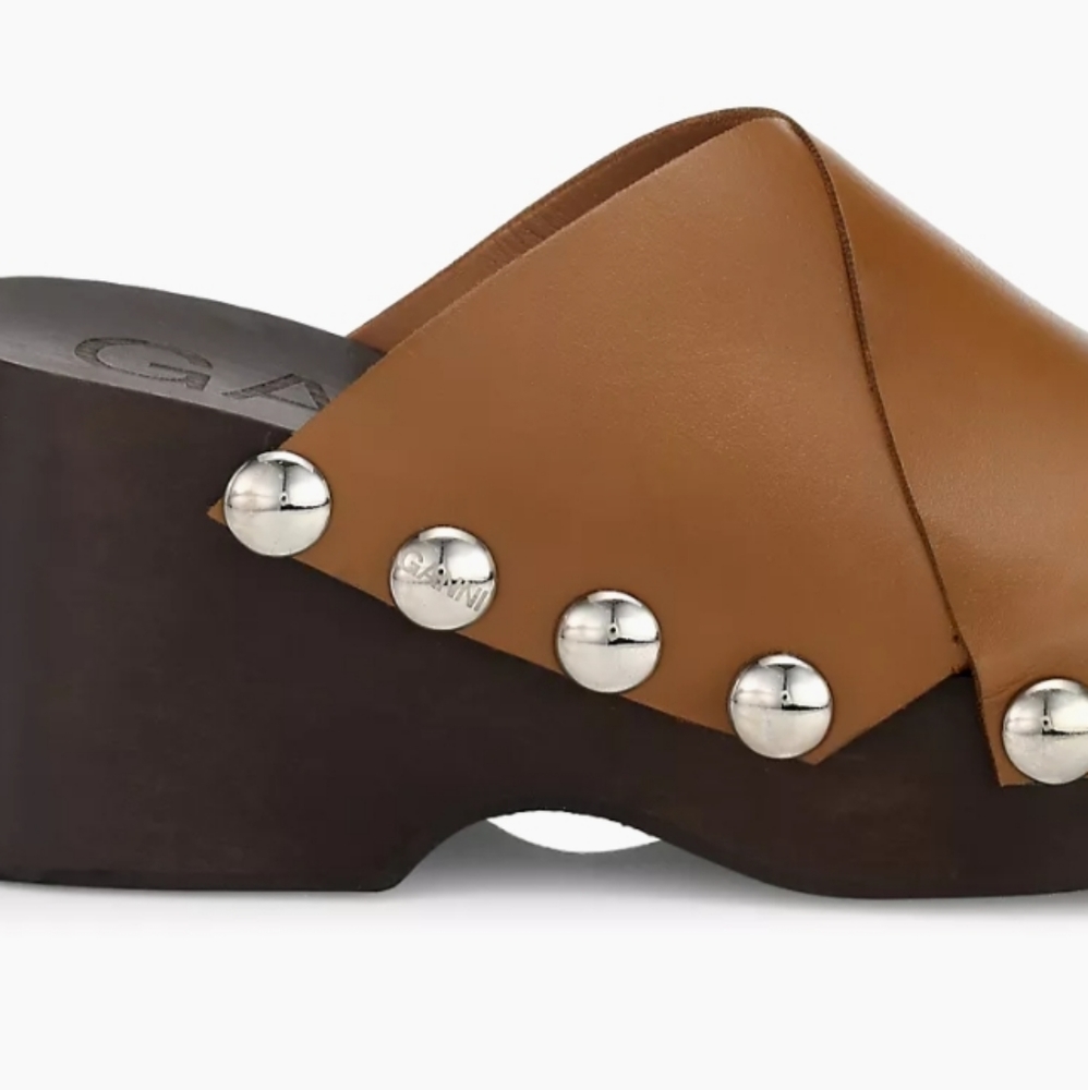 Final Price Ganni Retro Leather Platform Clogs Mules Sandal Tigers Eye MSRP $575 - Picture 3 of 17